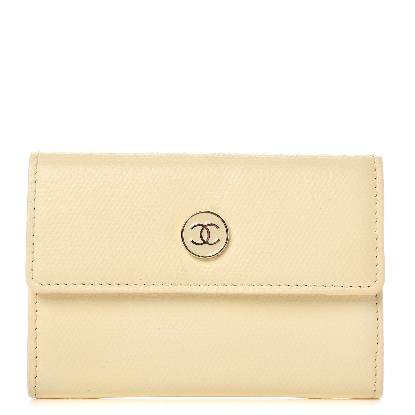 Grained Calfskin CC Button Card Holder Beige