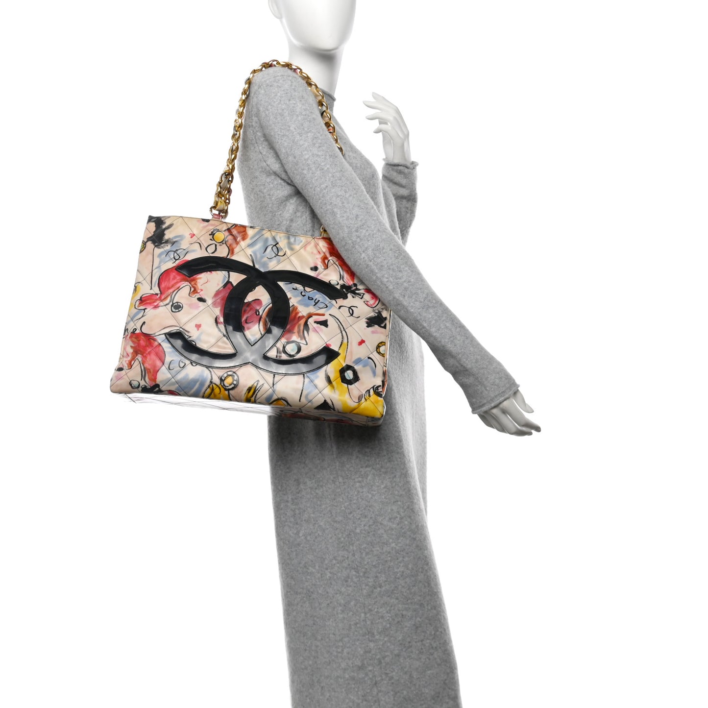 Coated Canvas XL Graffiti Tote Beige