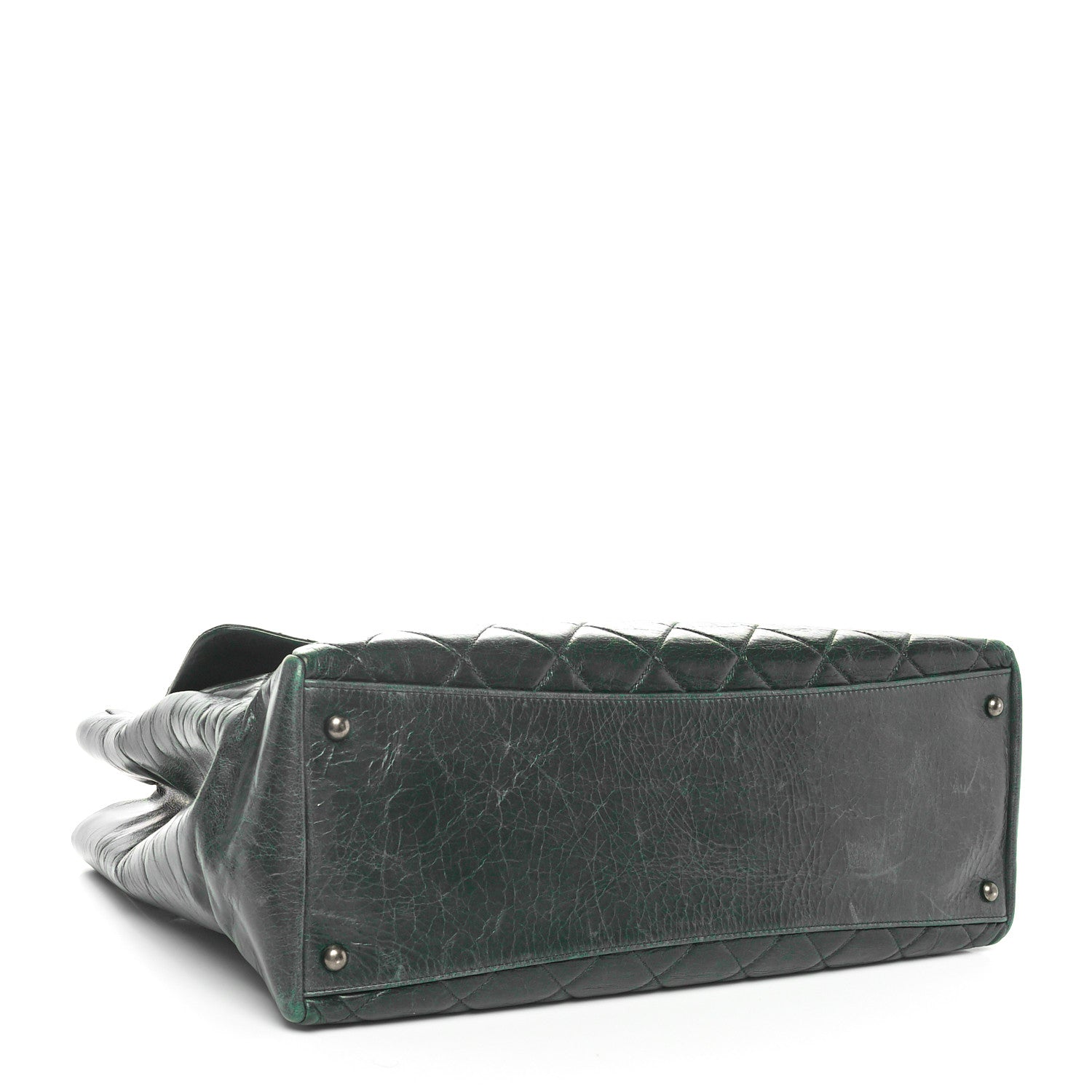 Chanel Glazed Calfskin Quilted Duo Color Large Tote Dark Green 4 of 10