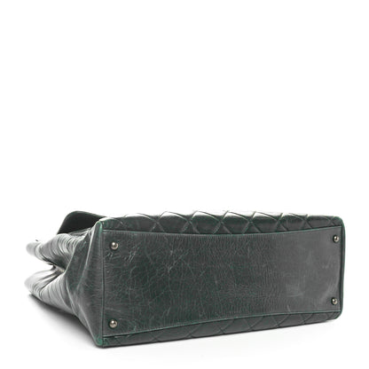 Chanel Glazed Calfskin Quilted Duo Color Large Tote Dark Green 4 of 10