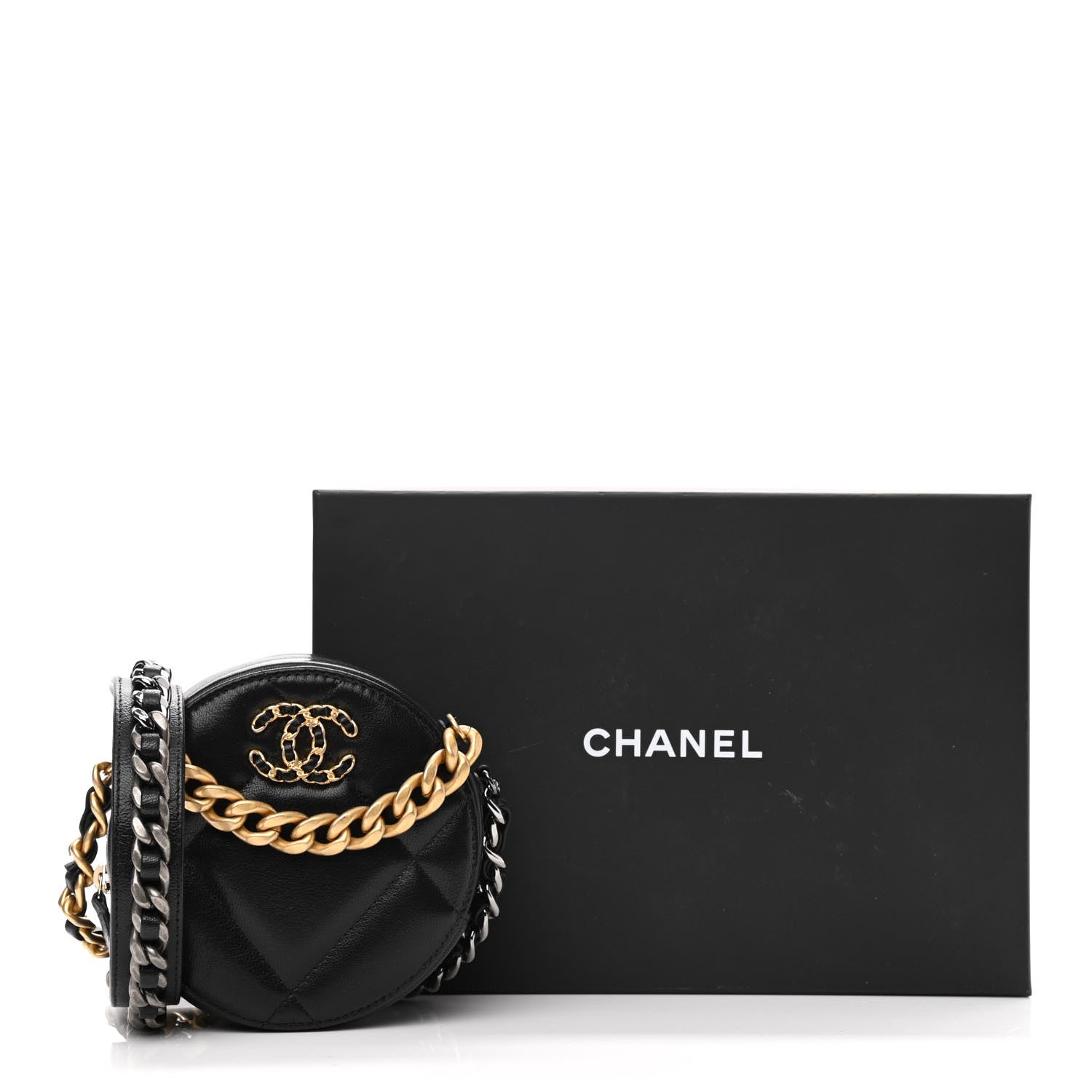 Chanel Lambskin Quilted Chanel 19 Round Clutch With Chain Black 11 of 11