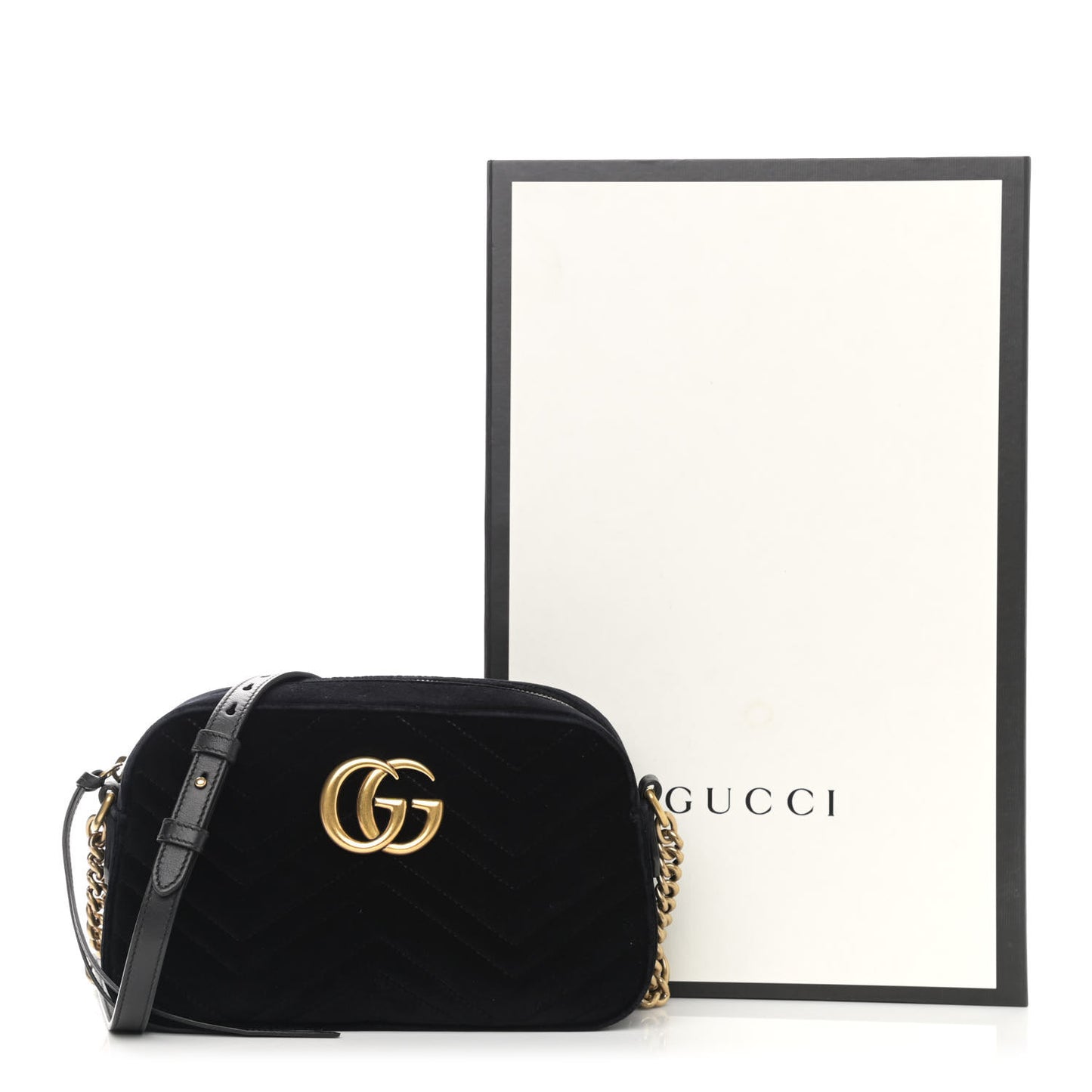 Velvet Matelasse Small GG Marmont Chain Shoulder Bag Black