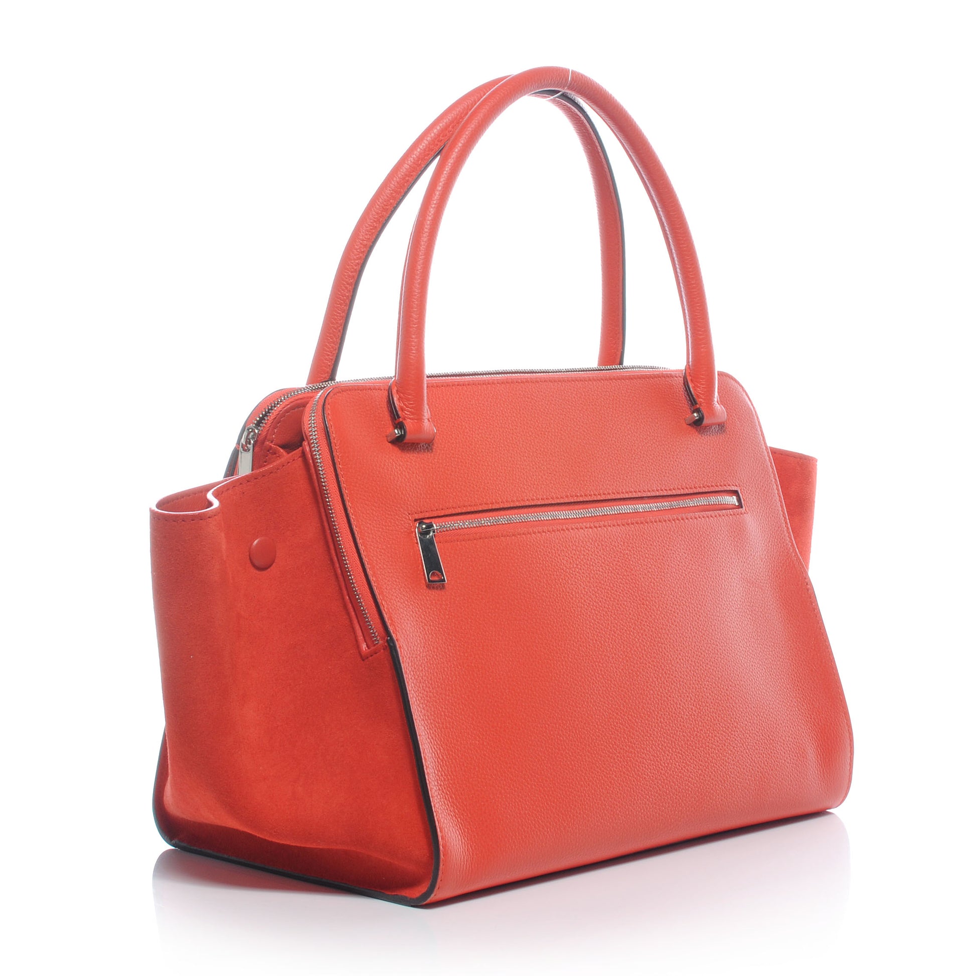 Celine Drummed Calfskin Suede Double Zip Trapeze Vermillion 3 of 9