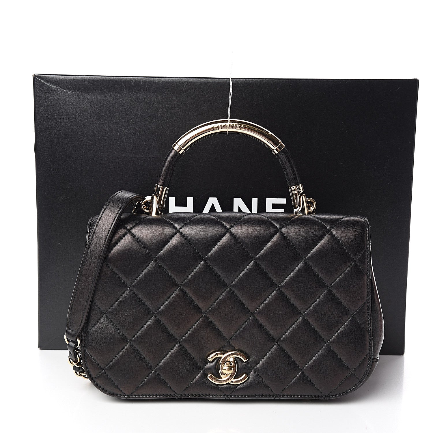 Chanel Lambskin Small Carry Chic Flap Black 11 of 12