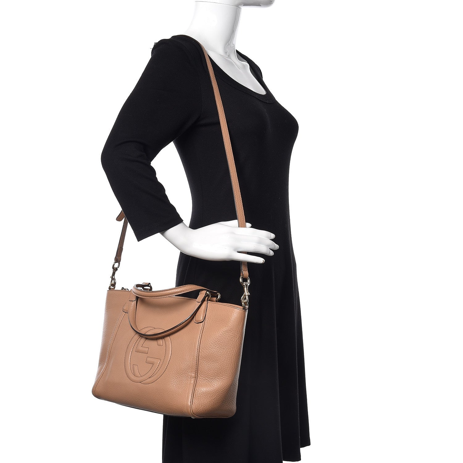 Gucci Pebbled Calfskin Small Soho Top Handle Bag Camelia 2 of 15