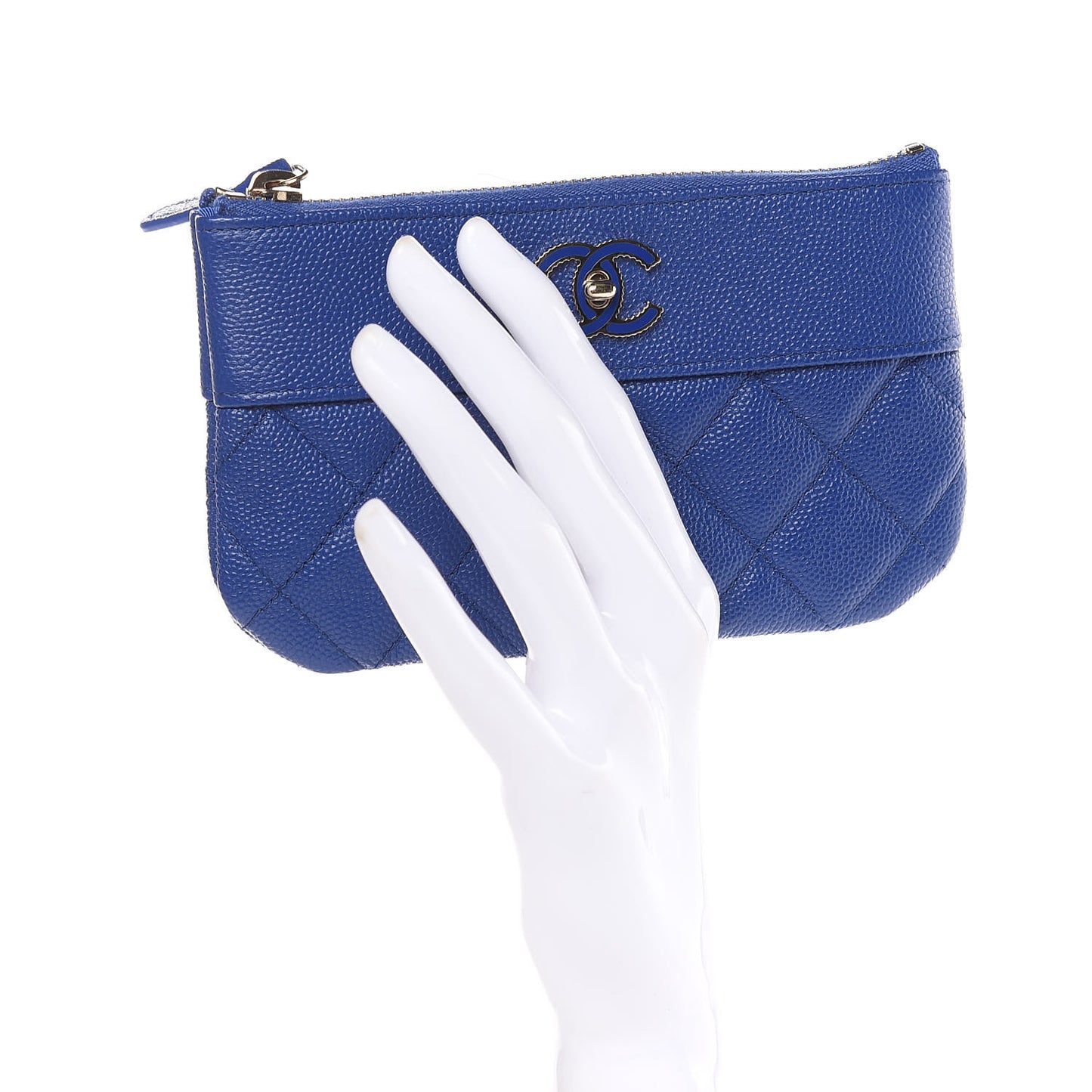 Caviar Quilted Small Vintage Mademoiselle Cosmetic Case Dark Blue
