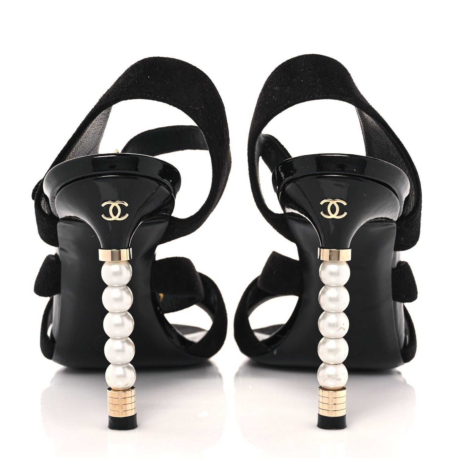 Chanel Kid Suede Patent Pearl Sandals 37 Black 5 of 11