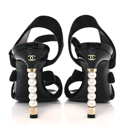 Chanel Kid Suede Patent Pearl Sandals 37 Black 5 of 11