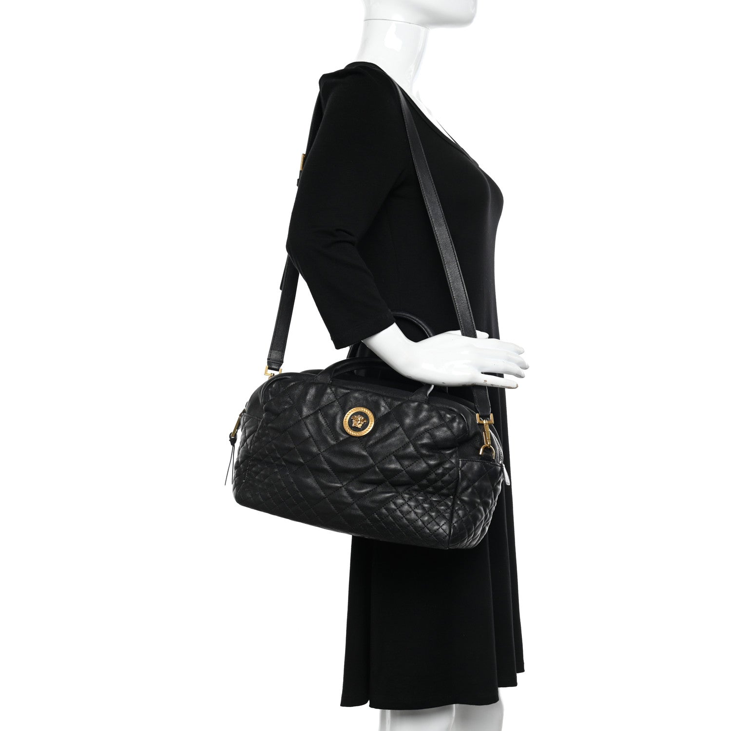 Versace Nappa Quilted Icon Bowler Bag Black 2 of 11