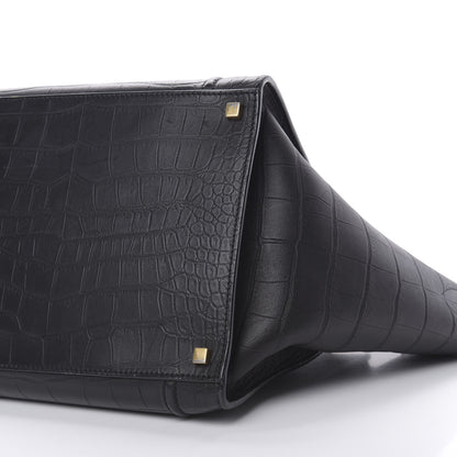 Celine Crocodile Embossed Calfskin Medium Phantom Luggage Black 11 of 16