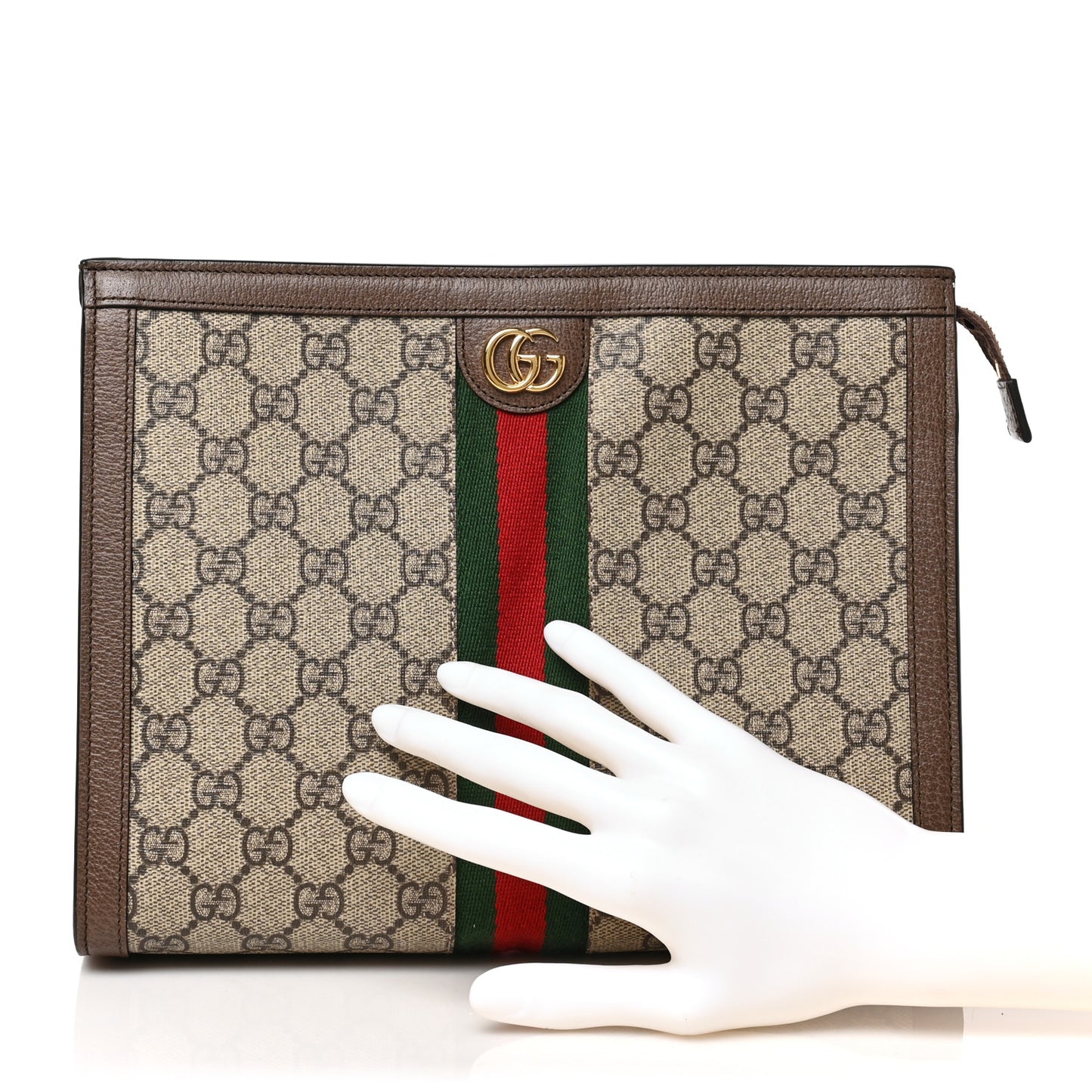 GG Supreme Monogram Web Ophidia Pouch Brown
