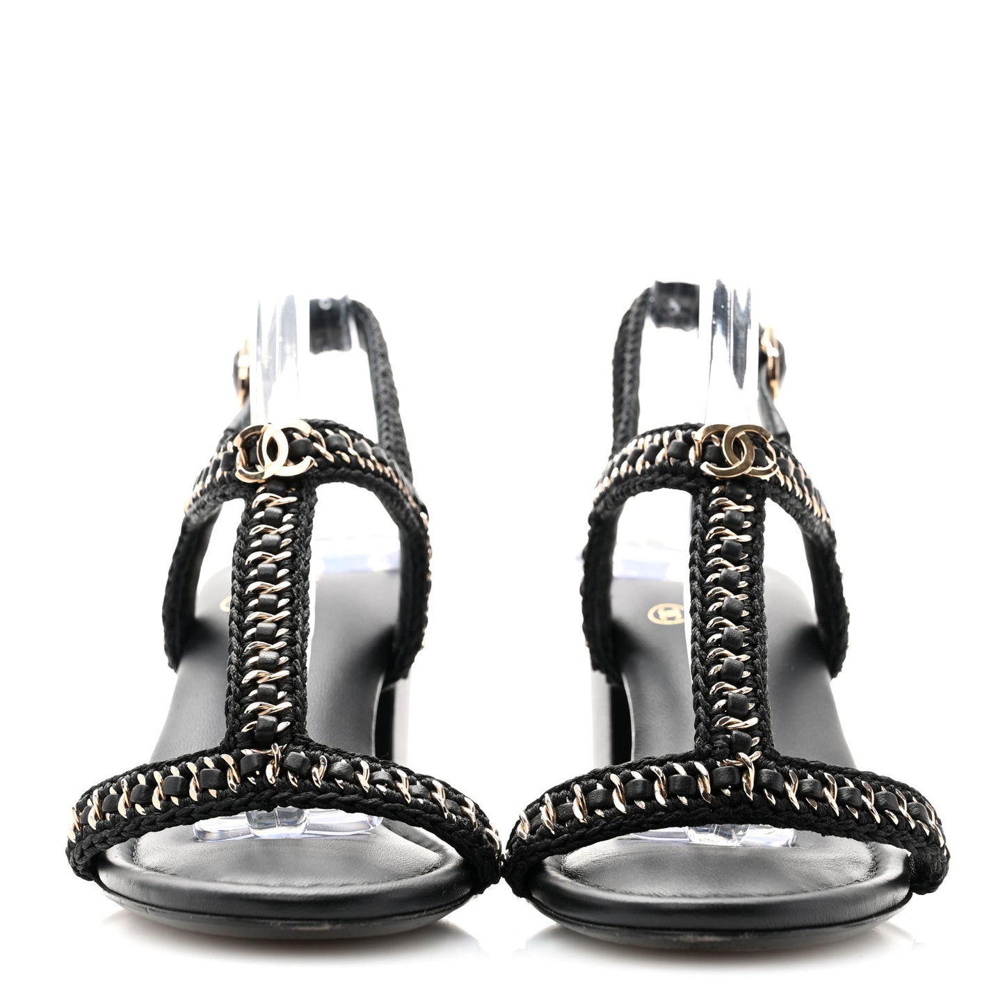 Lambskin CC Chain Braided Sandals 37.5 Black