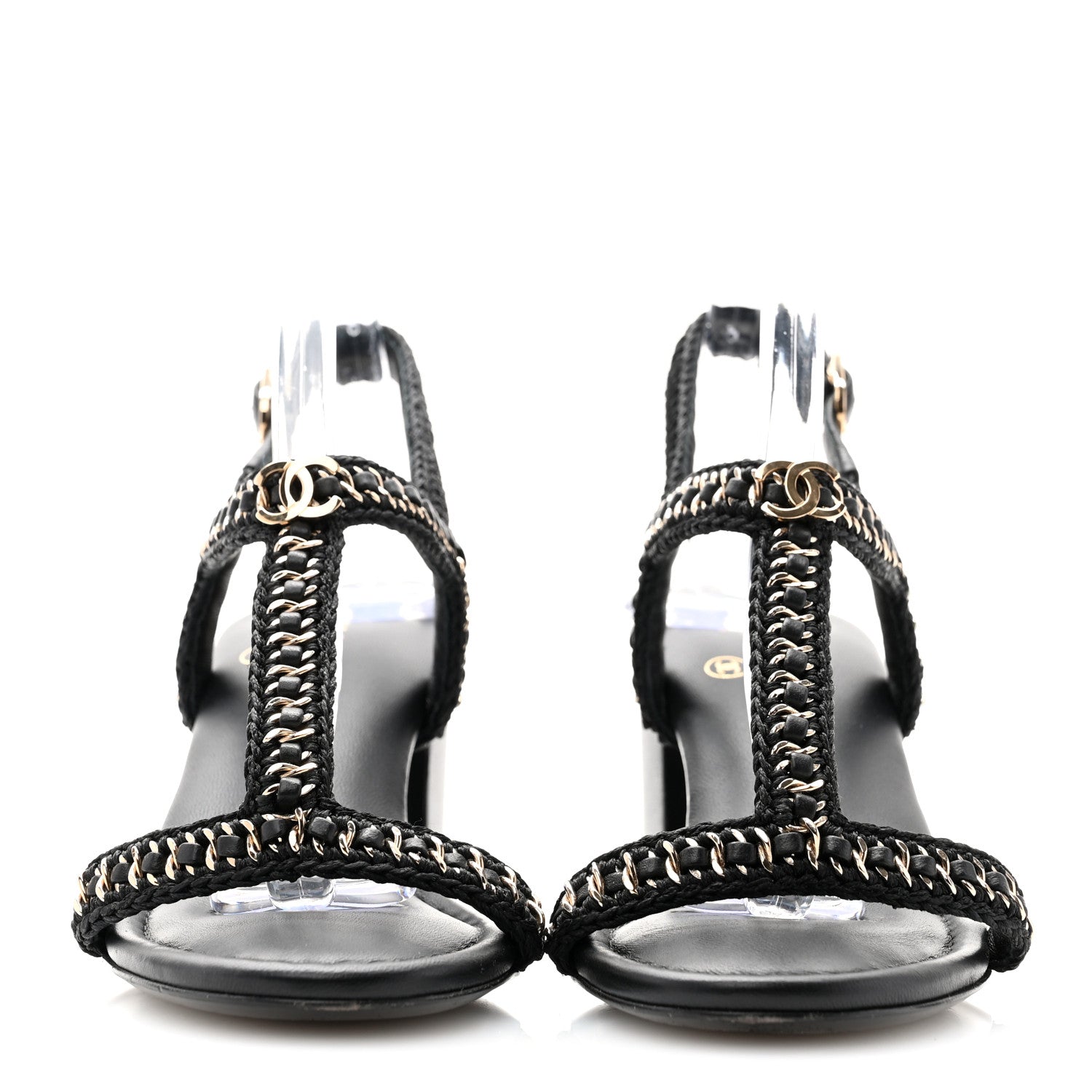 Chanel Lambskin CC Chain Braided Sandals 37.5 Black 2 of 10