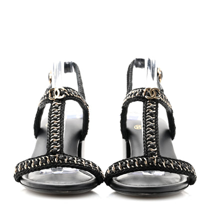 Chanel Lambskin CC Chain Braided Sandals 37.5 Black 2 of 10