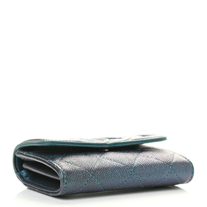 Chanel Iridescent Caviar Quilted Filigree Flap Card Holder Dark Turquoise 4 of 10