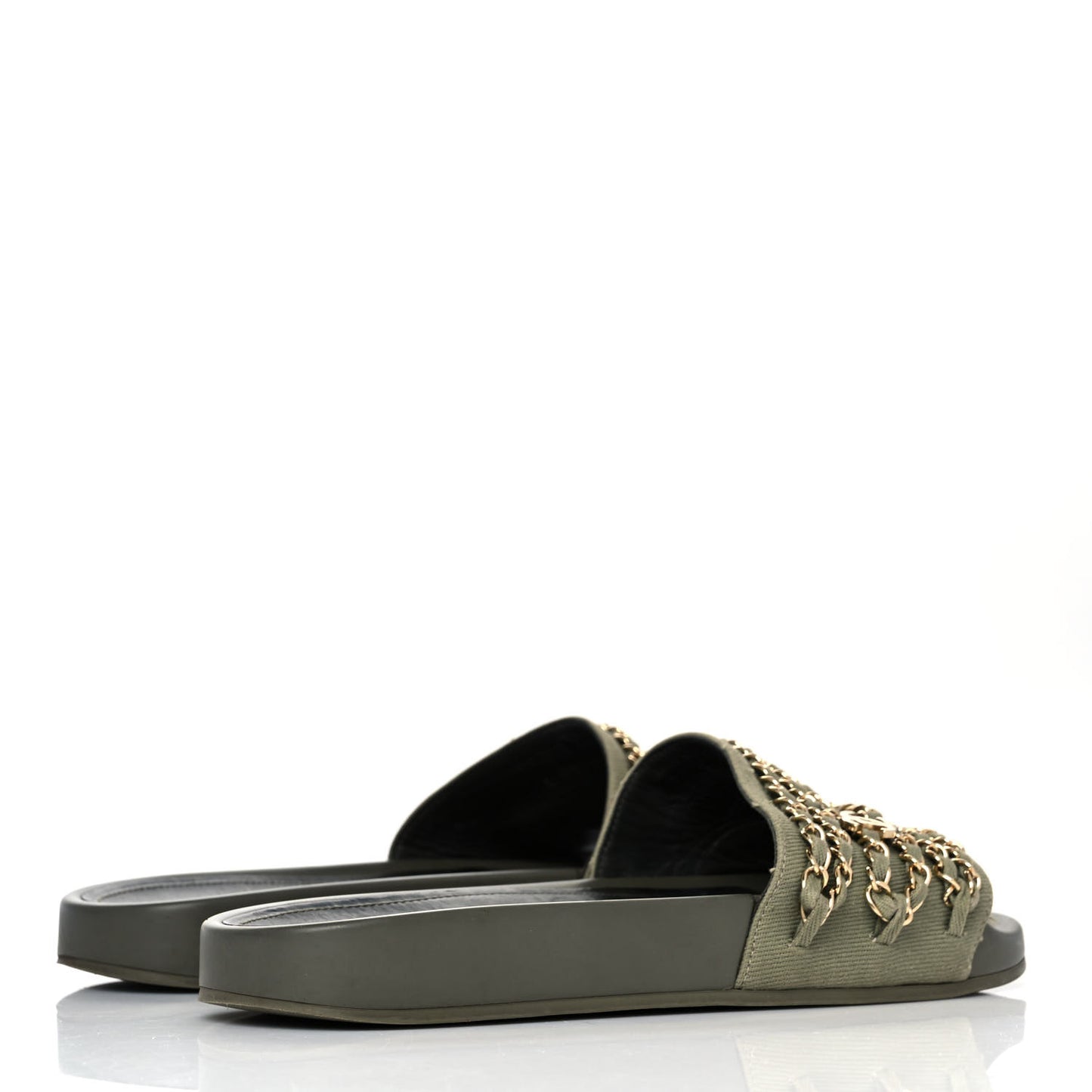 Canvas Chain Flat Sandals 40 Khaki