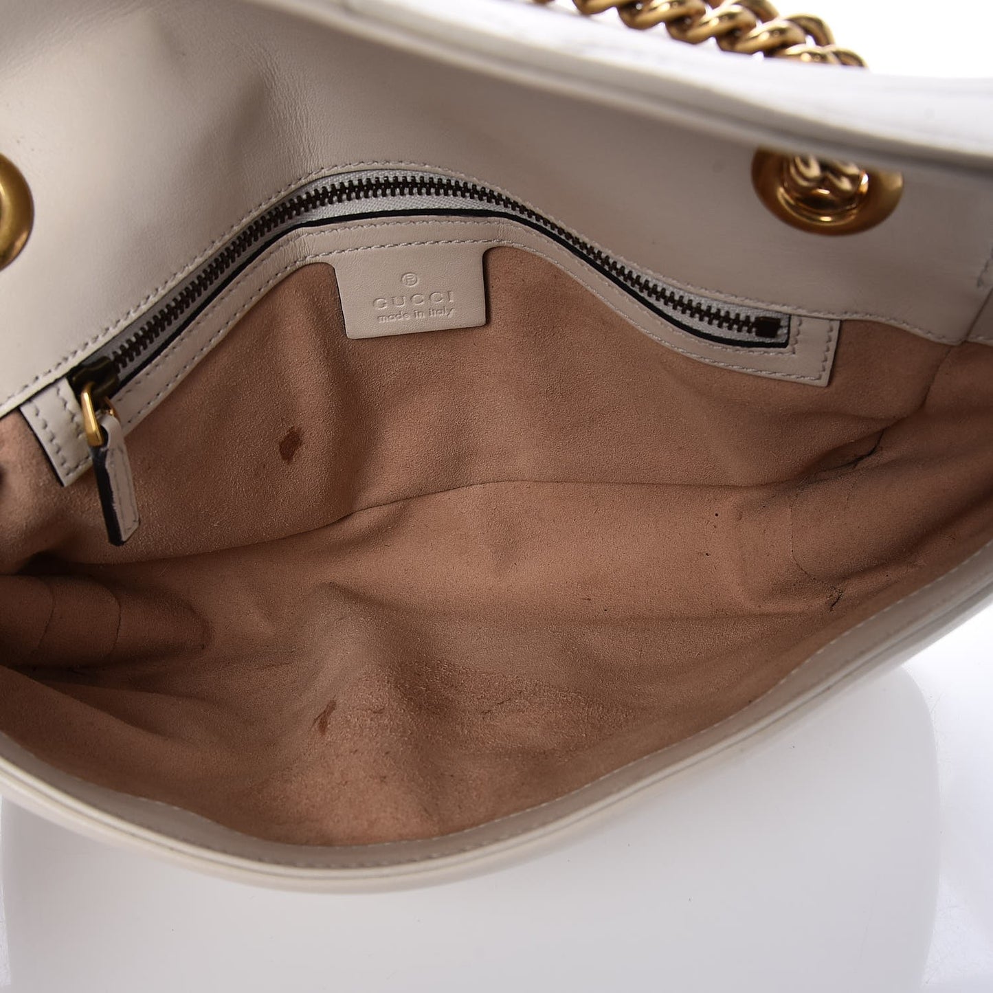 Calfskin Matelasse Small GG Marmont Shoulder Bag White