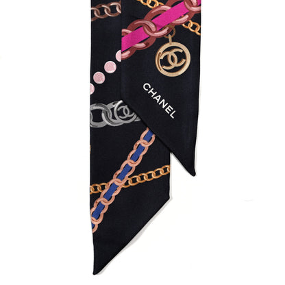 Chanel Silk Pearl CC Chain Slim Bandeau Scarf Navy Blue 2 of 3
