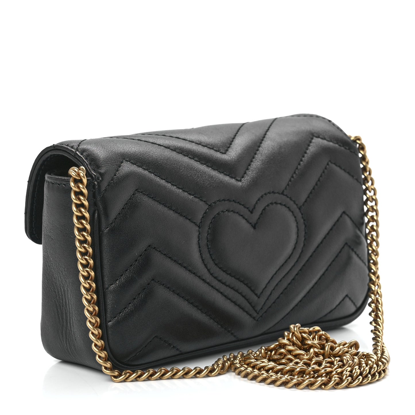Calfskin Matelasse Super Mini GG Marmont Shoulder Bag Black