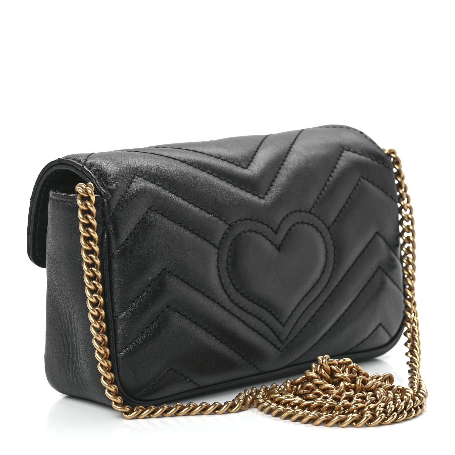 Gucci Calfskin Matelasse Super Mini GG Marmont Shoulder Bag Black 3 of 12