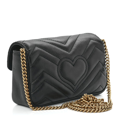 Gucci Calfskin Matelasse Super Mini GG Marmont Shoulder Bag Black 3 of 12
