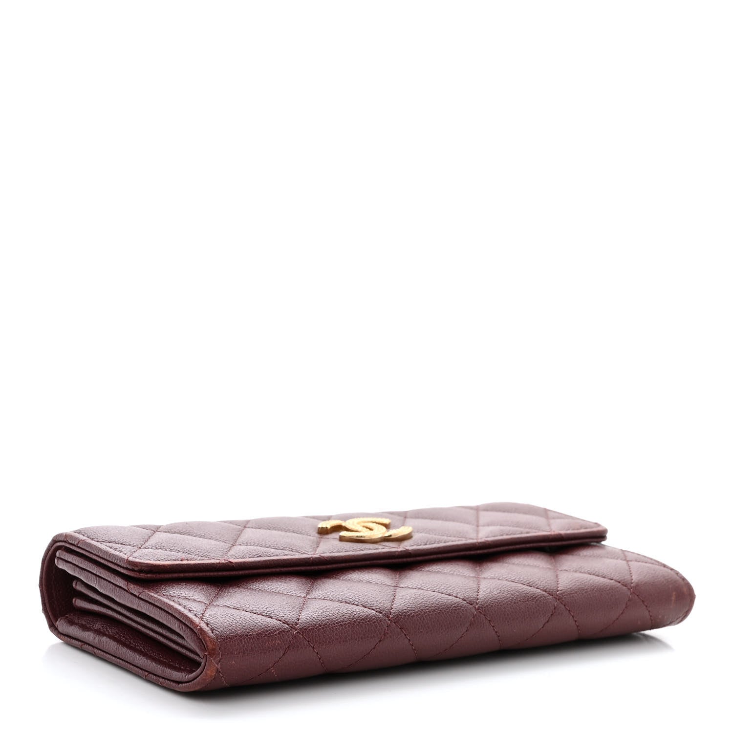 Chanel Caviar Quilted Studded CC Large Gusset Flap Wallet Burgundy 4 of 12