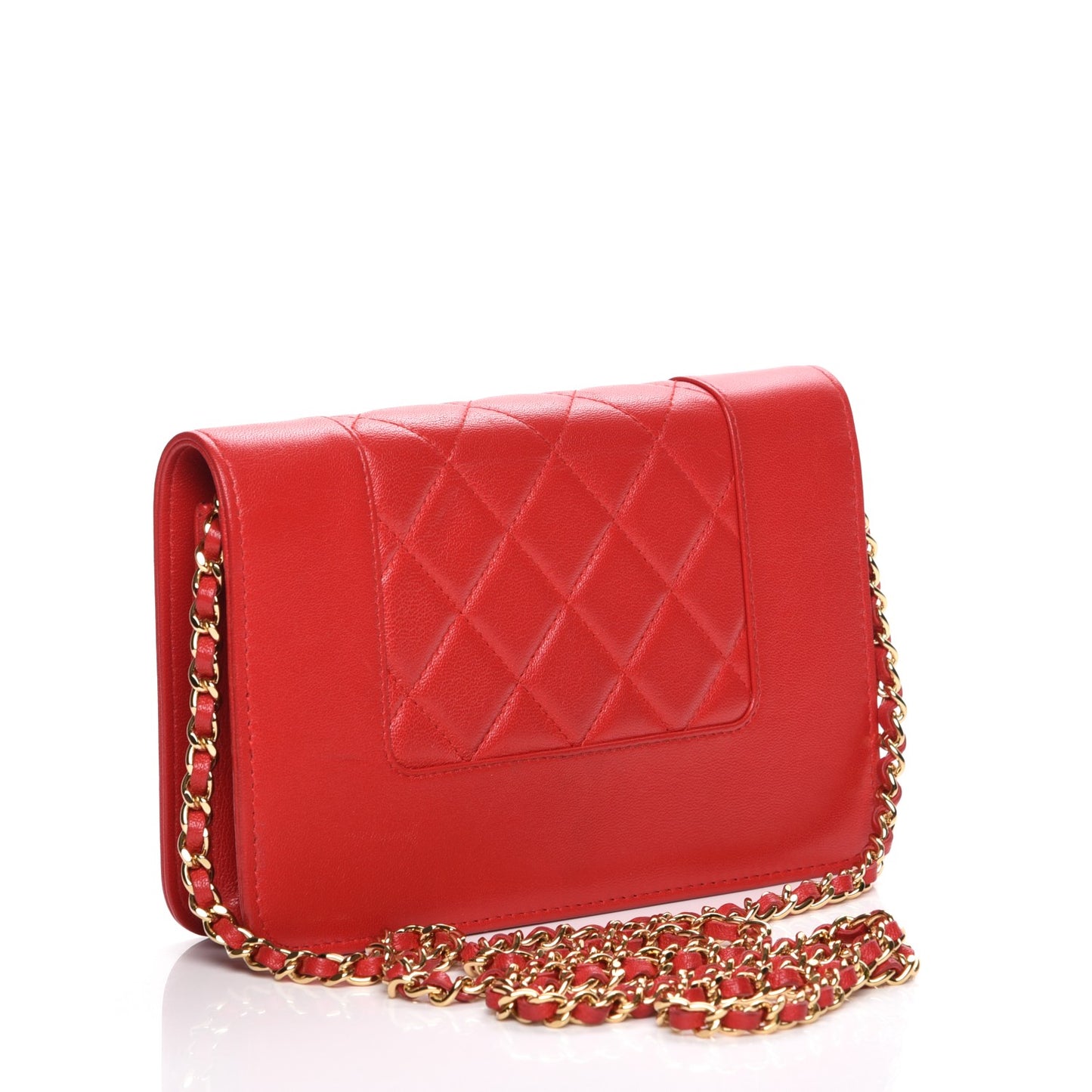 Sheepskin Quilted Mademoiselle Vintage Wallet On Chain WOC Red