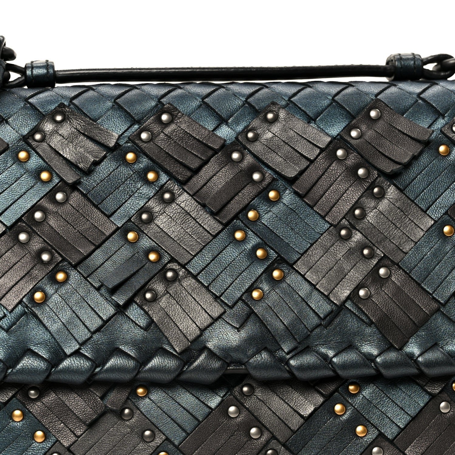 Bottega Veneta Metallic Nappa Intrecciato Fringe Studded Olimpia Bag Blue Black Blue Black 9 of 11