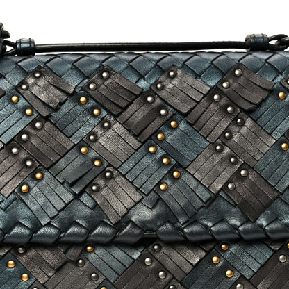 Bottega Veneta Metallic Nappa Intrecciato Fringe Studded Olimpia Bag Blue Black Blue Black 9 of 11