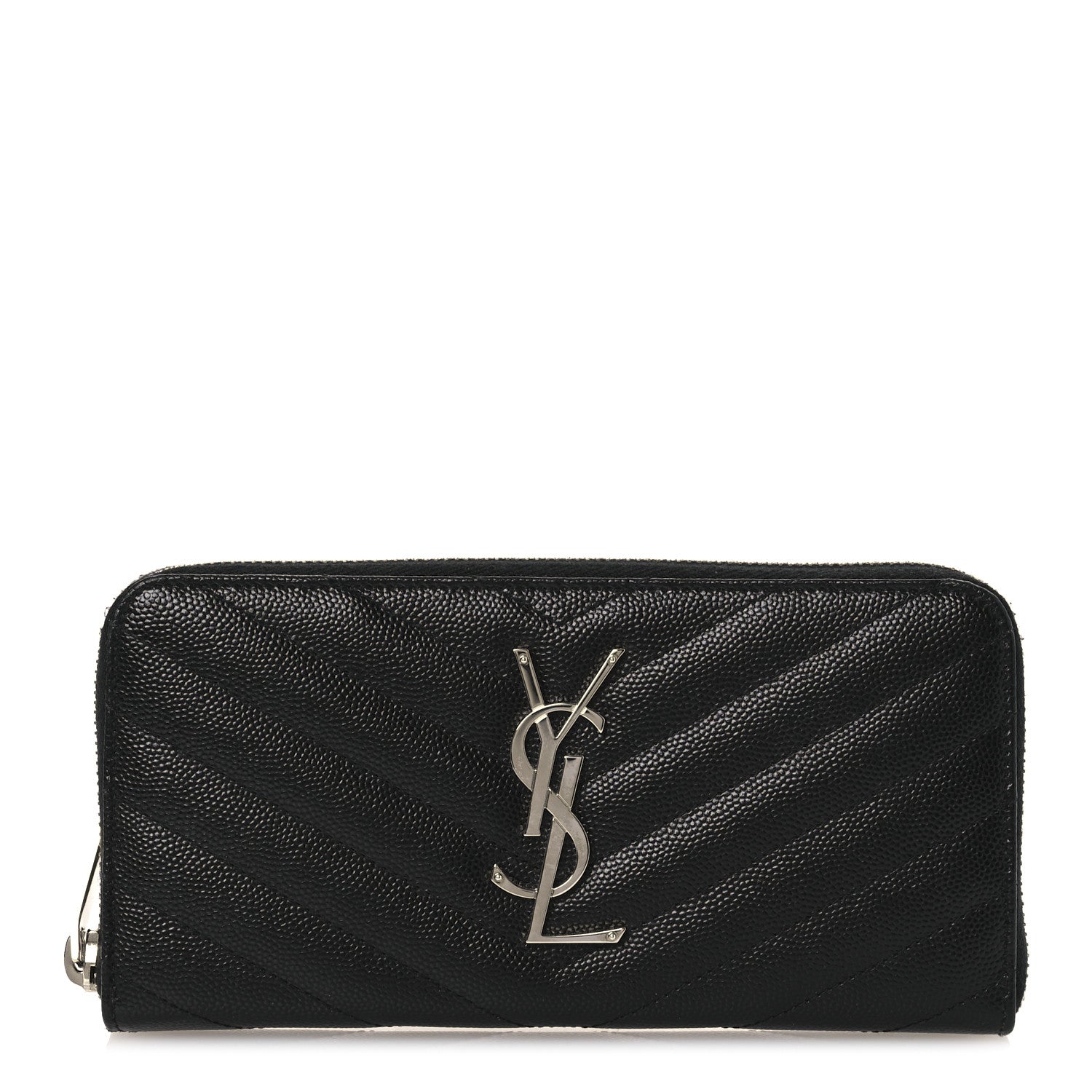 Saint Laurent Grain De Poudre Matelasse Chevron Monogram Zip Around Wallet Black 1 of 8