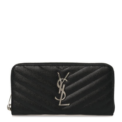Saint Laurent Grain De Poudre Matelasse Chevron Monogram Zip Around Wallet Black 1 of 8
