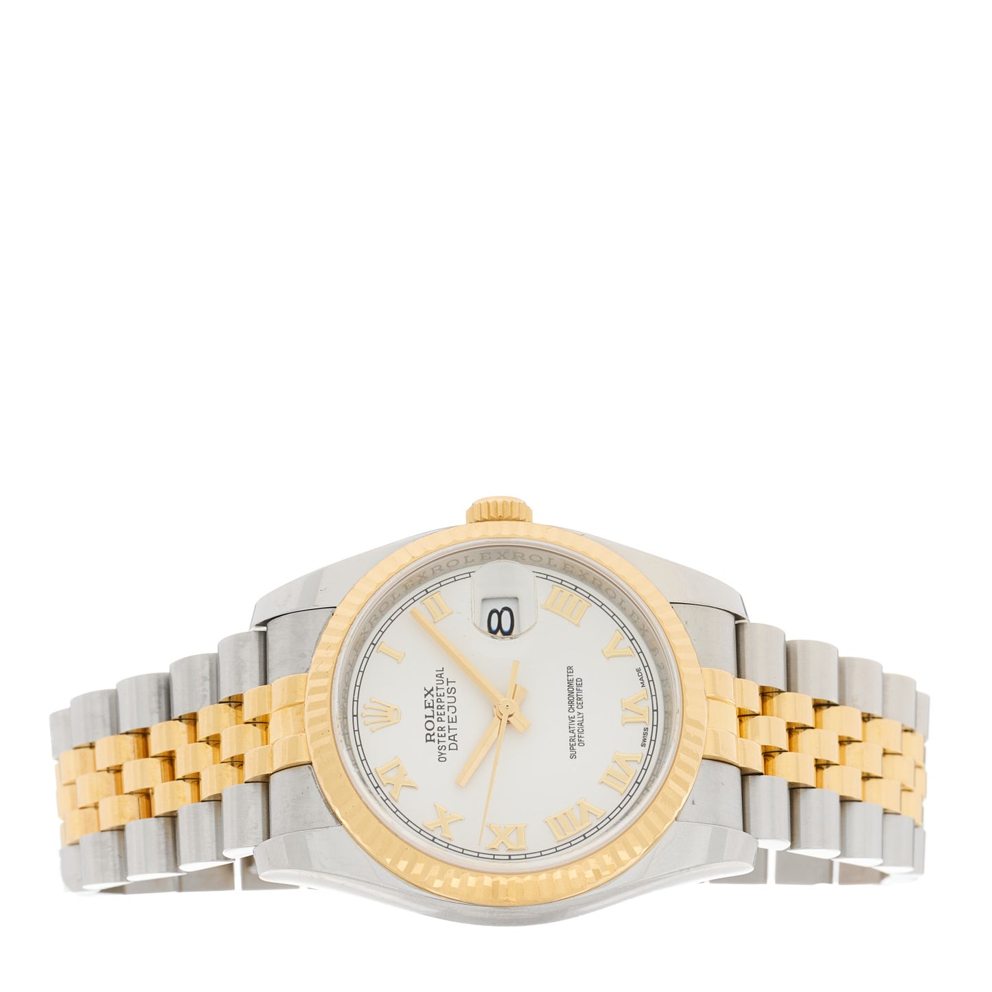 Stainless Steel 18K Yellow Gold 36mm Oyster Perpetual Datejust Watch White Roman 116233