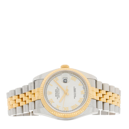 Rolex Stainless Steel 18K Yellow Gold 36mm Oyster Perpetual Datejust Watch White Roman 116233 2 of 5