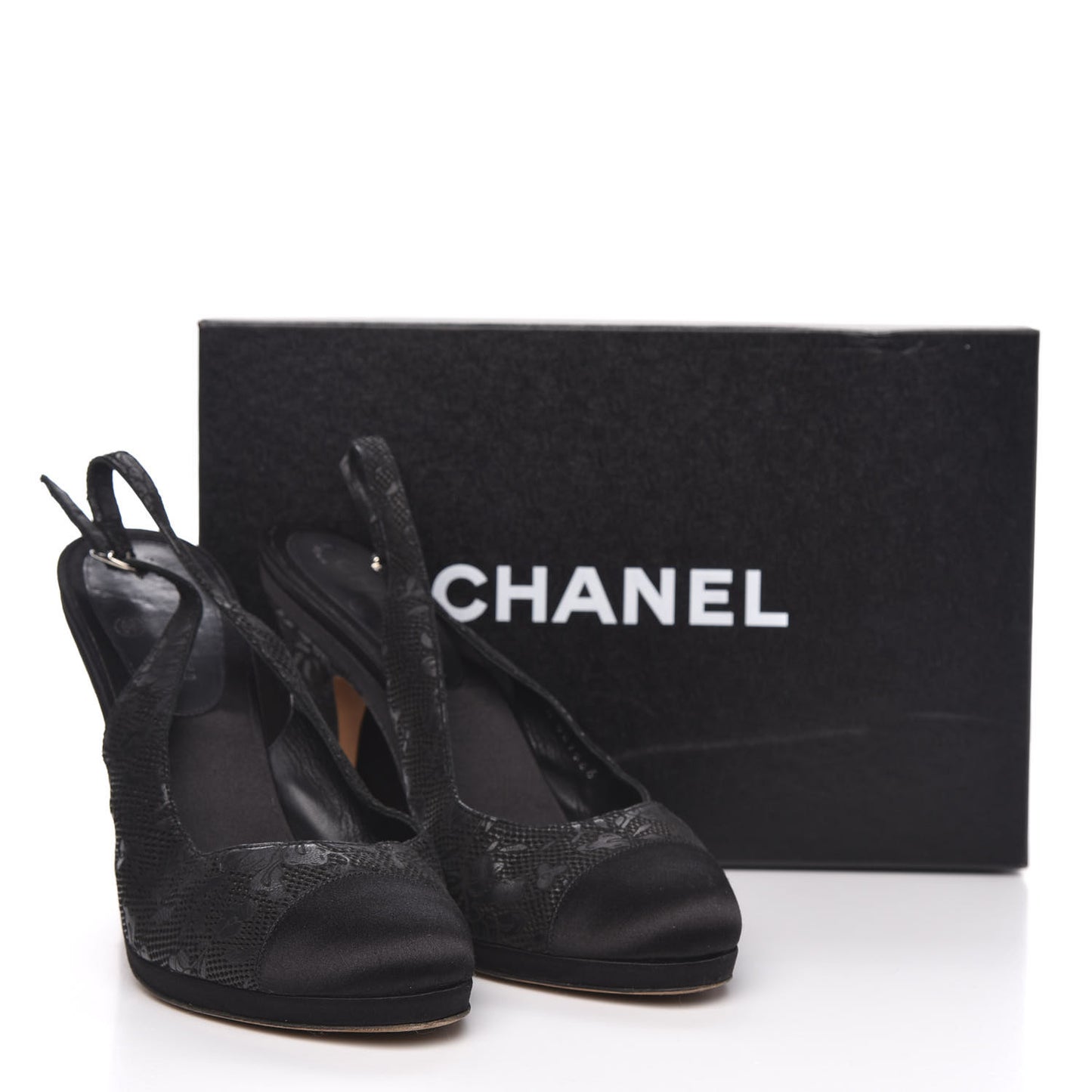 Lace Cap Toe CC Slingback Pumps 40 Black