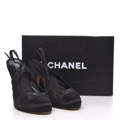 Chanel Lace Cap Toe CC Slingback Pumps 40 Black 10 of 10