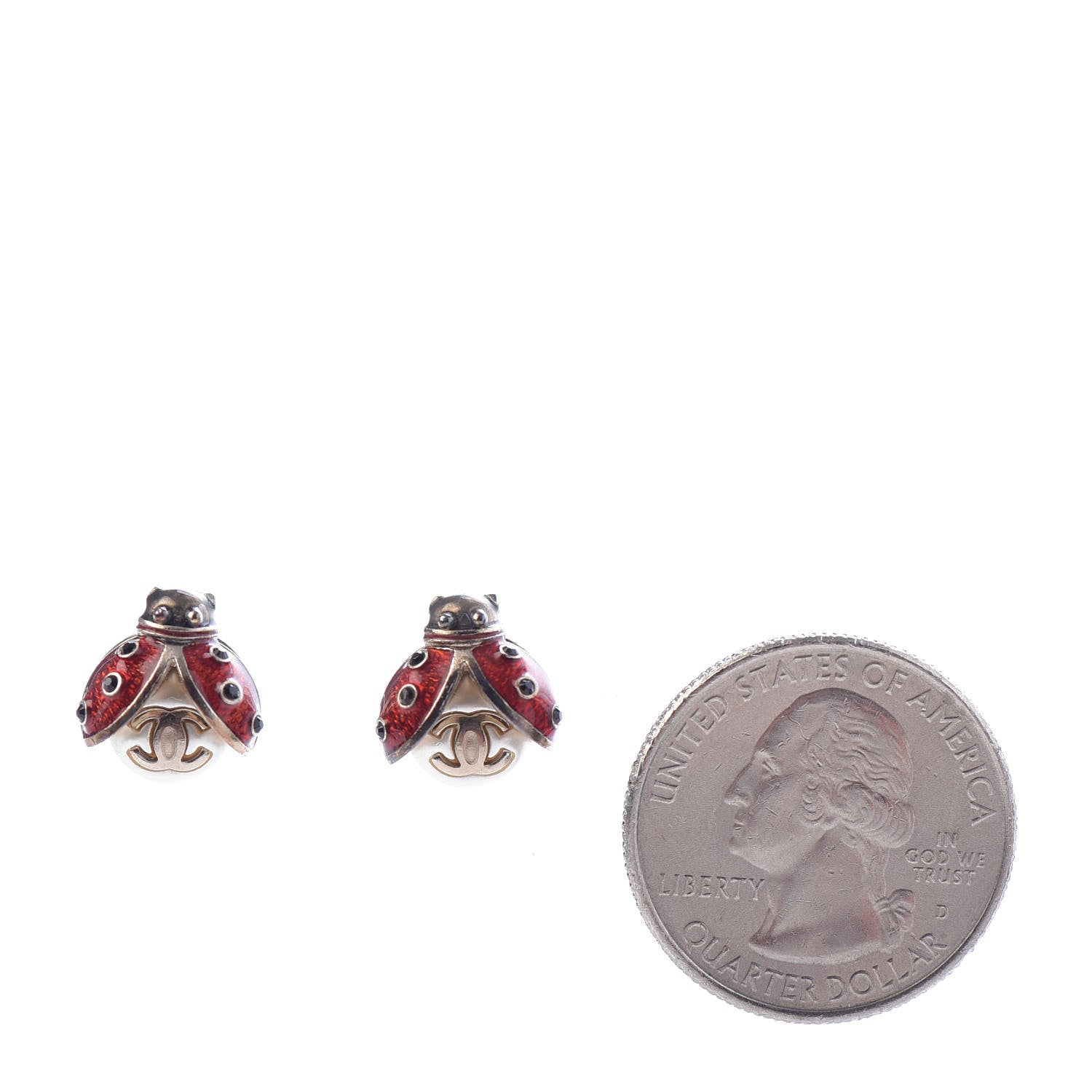 Chanel Enamel CC Ladybug Earrings Gold 2 of 5