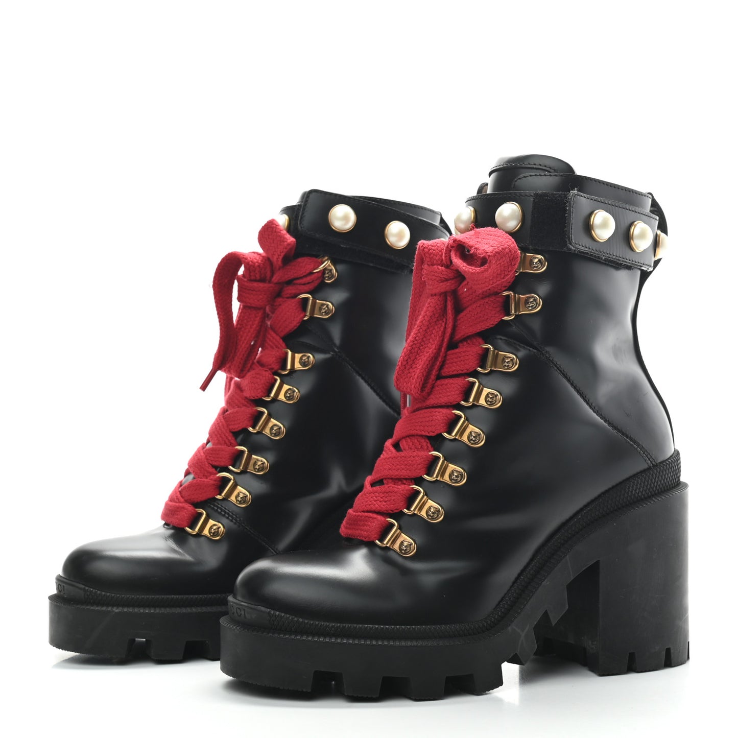 Magnum Calfskin Pearl Lace Up Combat Ankle Boots 35.5 Black