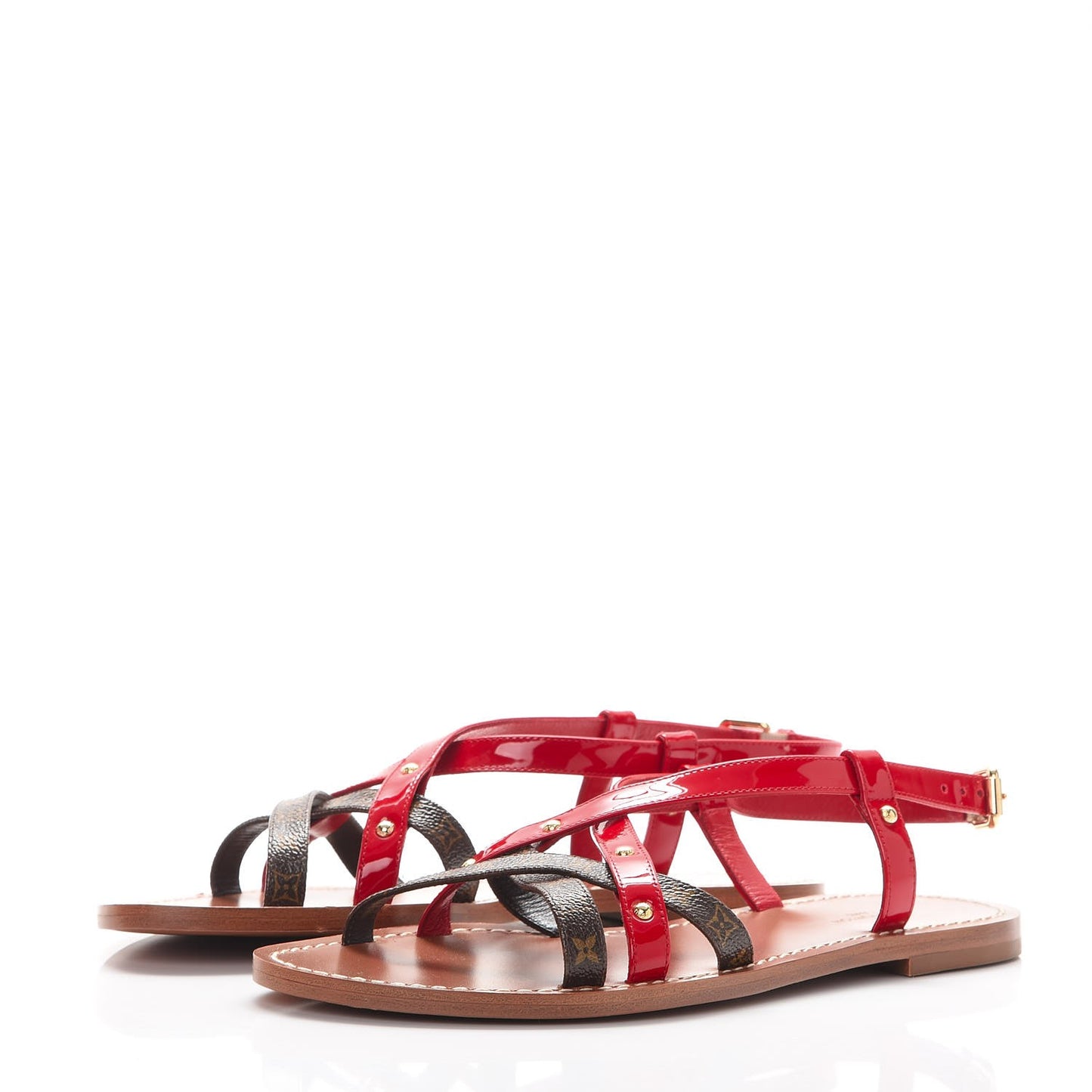 Monogram Patent Carimbo Flat Sandals 37.5 Red