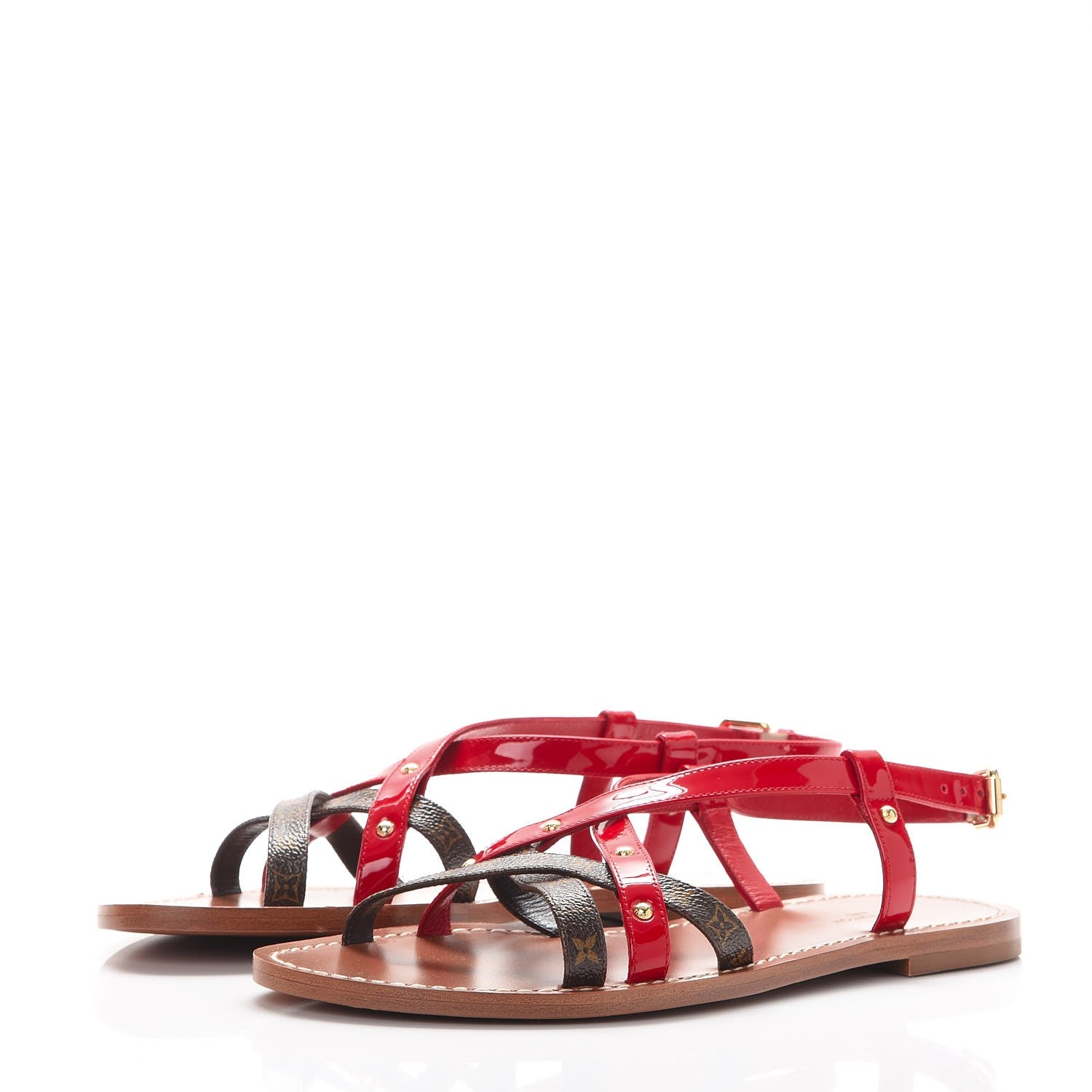 Louis Vuitton Monogram Patent Carimbo Flat Sandals 37.5 Red 3 of 9