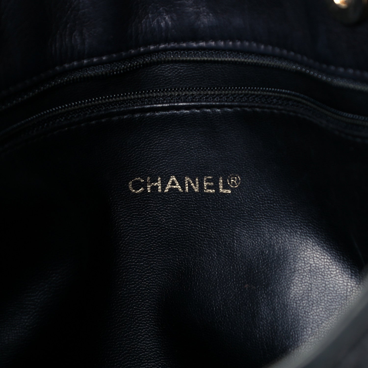 Chanel Wool Lambskin Shopper Tote Navy 5 of 10
