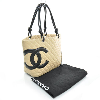 Chanel Calfskin Quilted Large Cambon Tote Beige Black 3 of 10