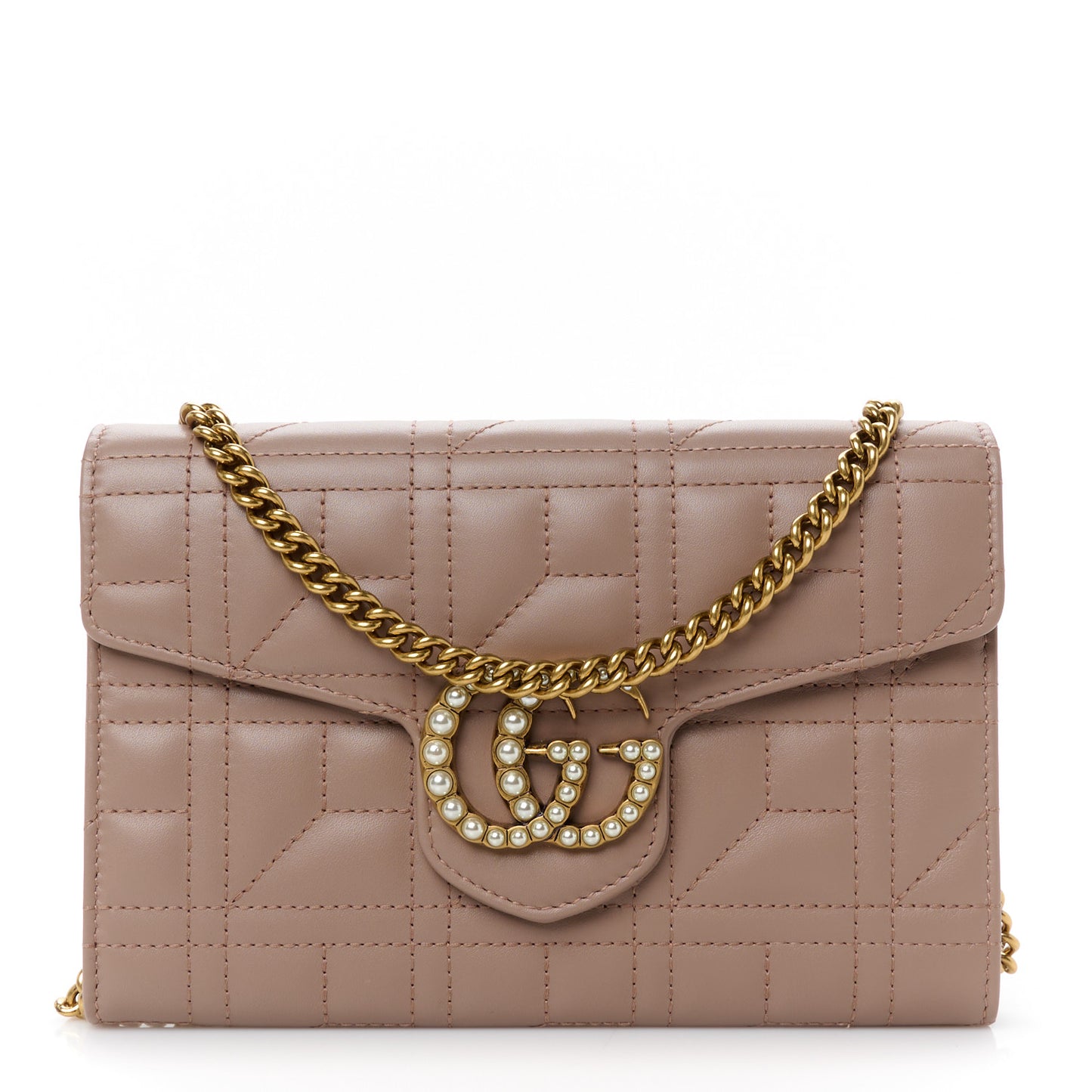 Calfskin Matelasse Mini Pearly GG Marmont Chain Wallet Porcelain Rose
