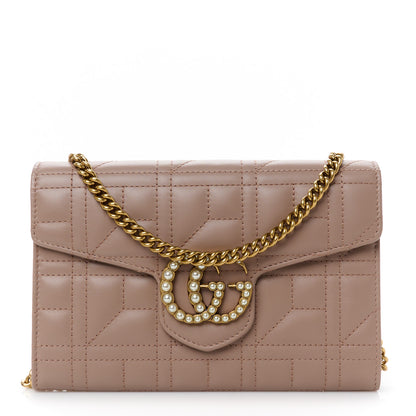 Gucci Calfskin Matelasse Mini Pearly GG Marmont Chain Wallet Porcelain Rose 1 of 11