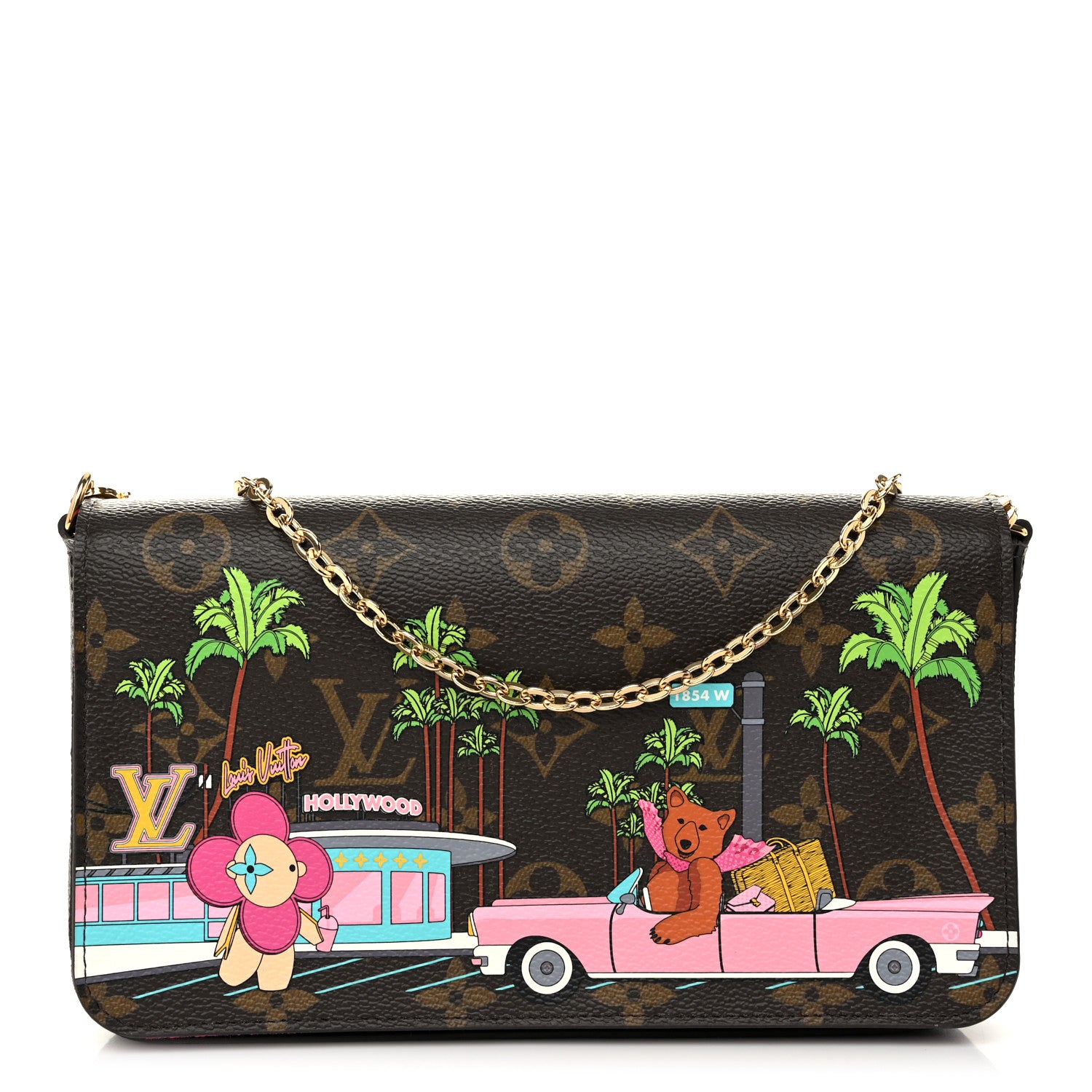 Louis Vuitton Monogram 2021 Christmas Animation Hollywood Pochette Felicie Chain Wallet Fuchsia 1 of 10