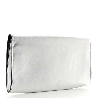 Louis Vuitton Metallic Calfskin Louise EW Lock Clutch Silver 3 of 9