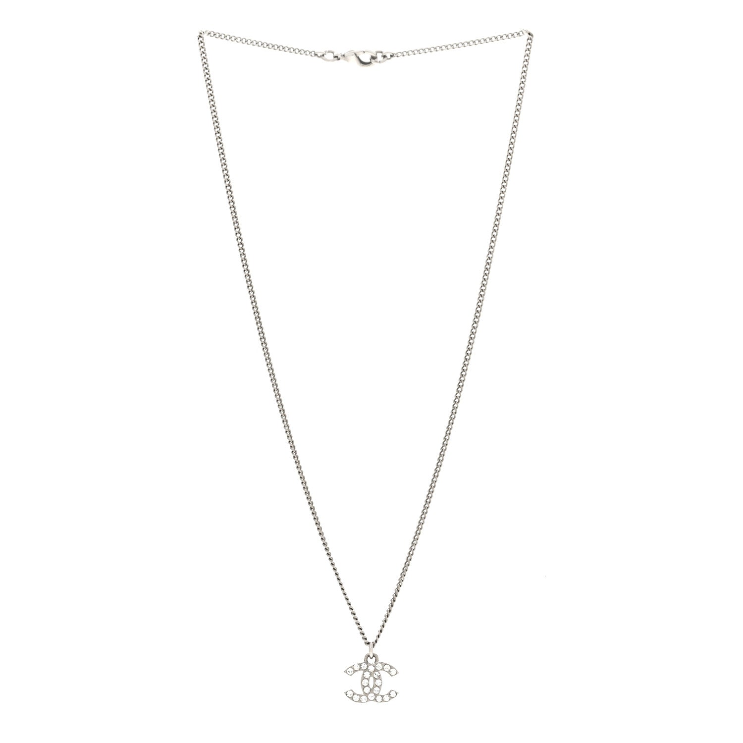 Chanel Crystal Timeless CC Necklace Silver 3 of 5