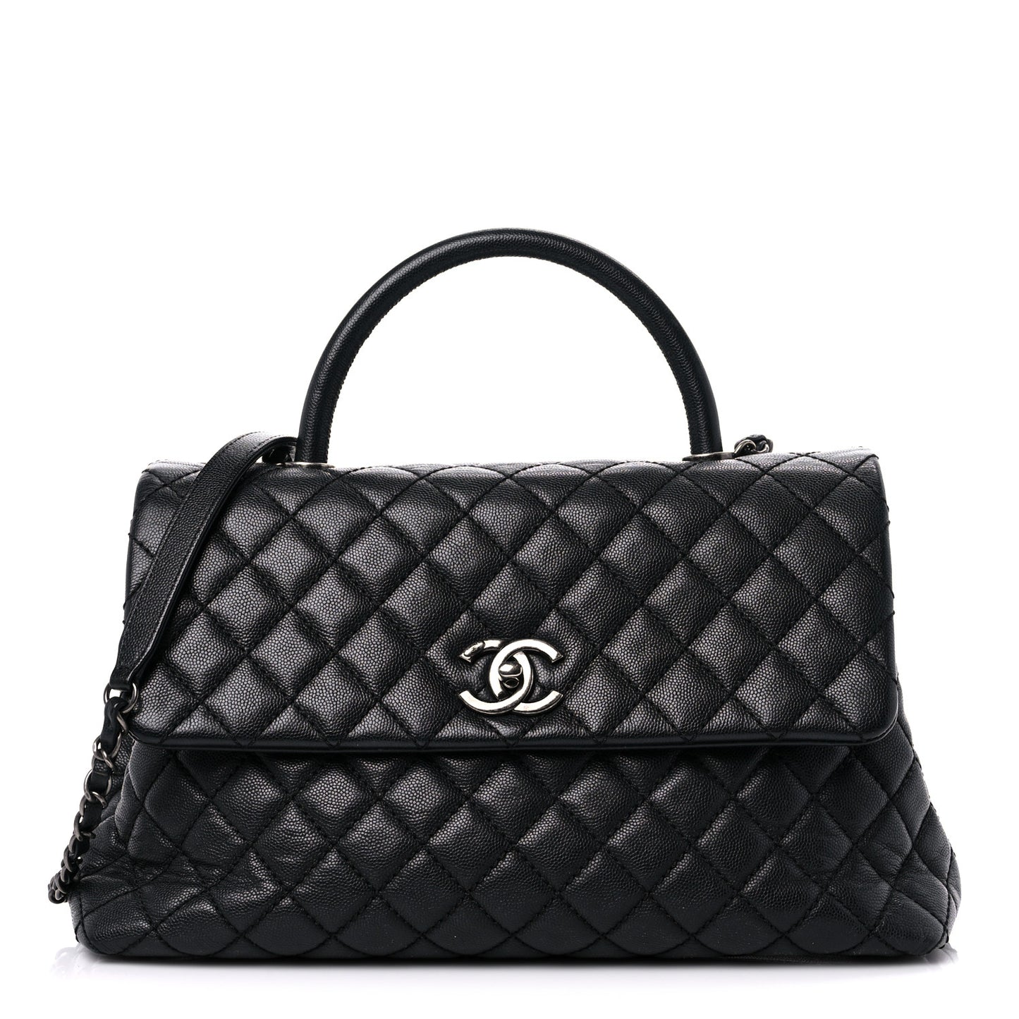 Caviar Quilted Medium Coco Handle Flap Black