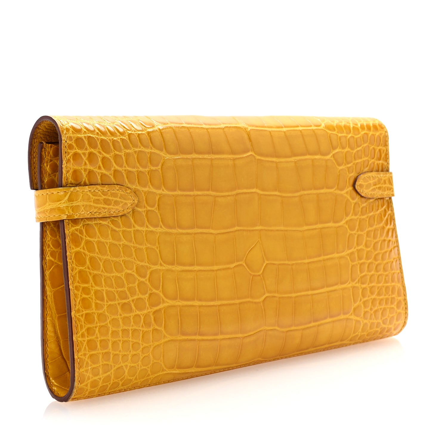 Shiny Alligator Kelly Longue Wallet Jaune Ambre