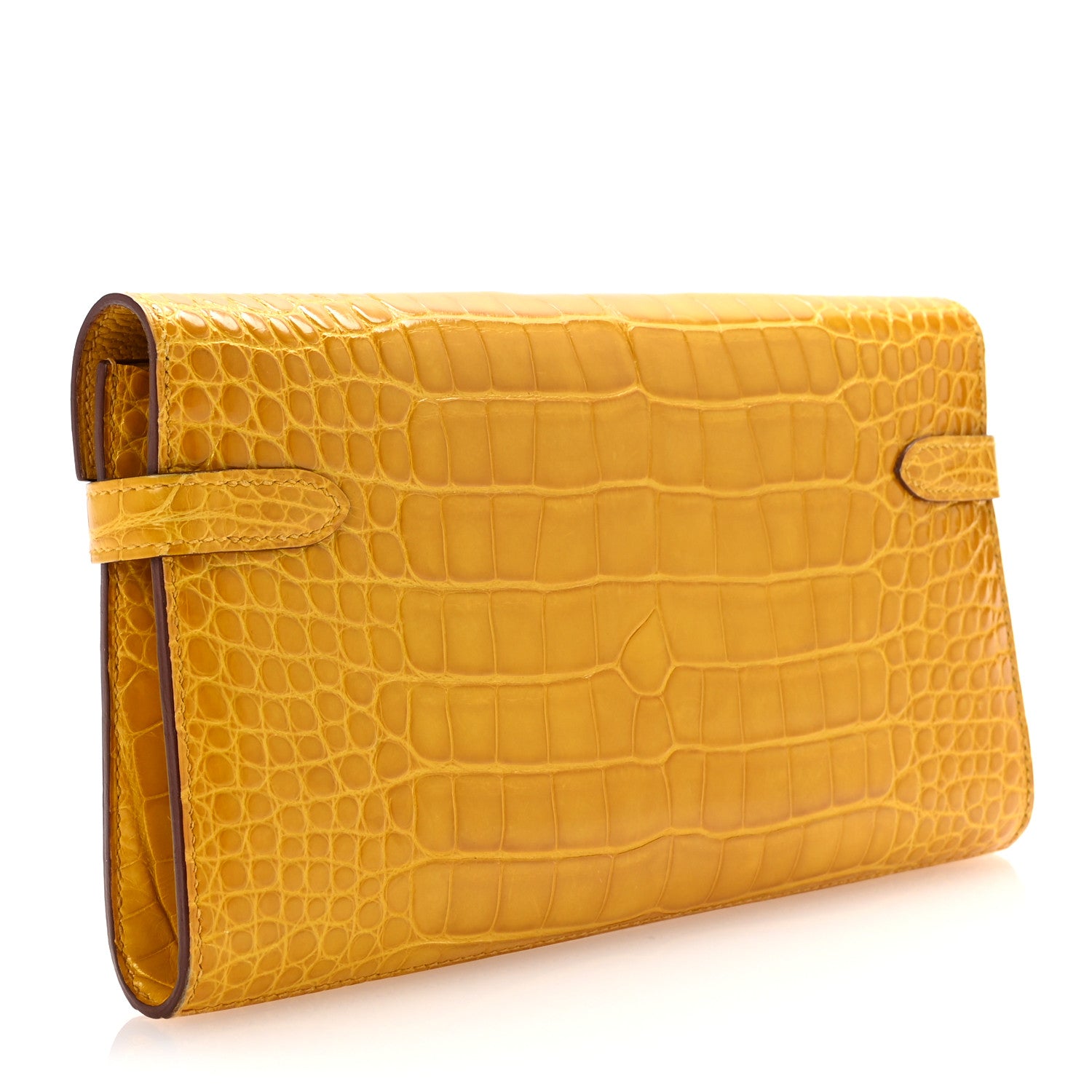 Hermes Shiny Alligator Kelly Longue Wallet Jaune Ambre 3 of 10