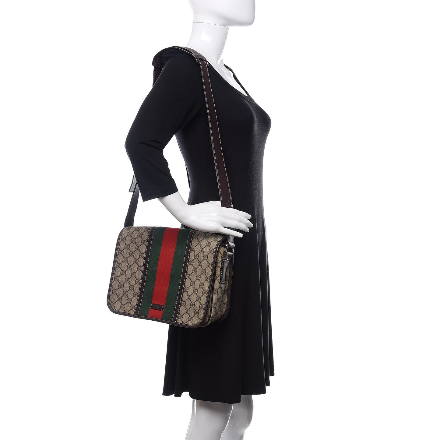 GG Plus Monogram Web Medium Flap Messenger Beige Dark Brown